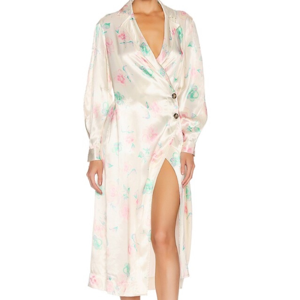 NWT Ganni Satin Watercolor Floral Trench Wrap
Dress